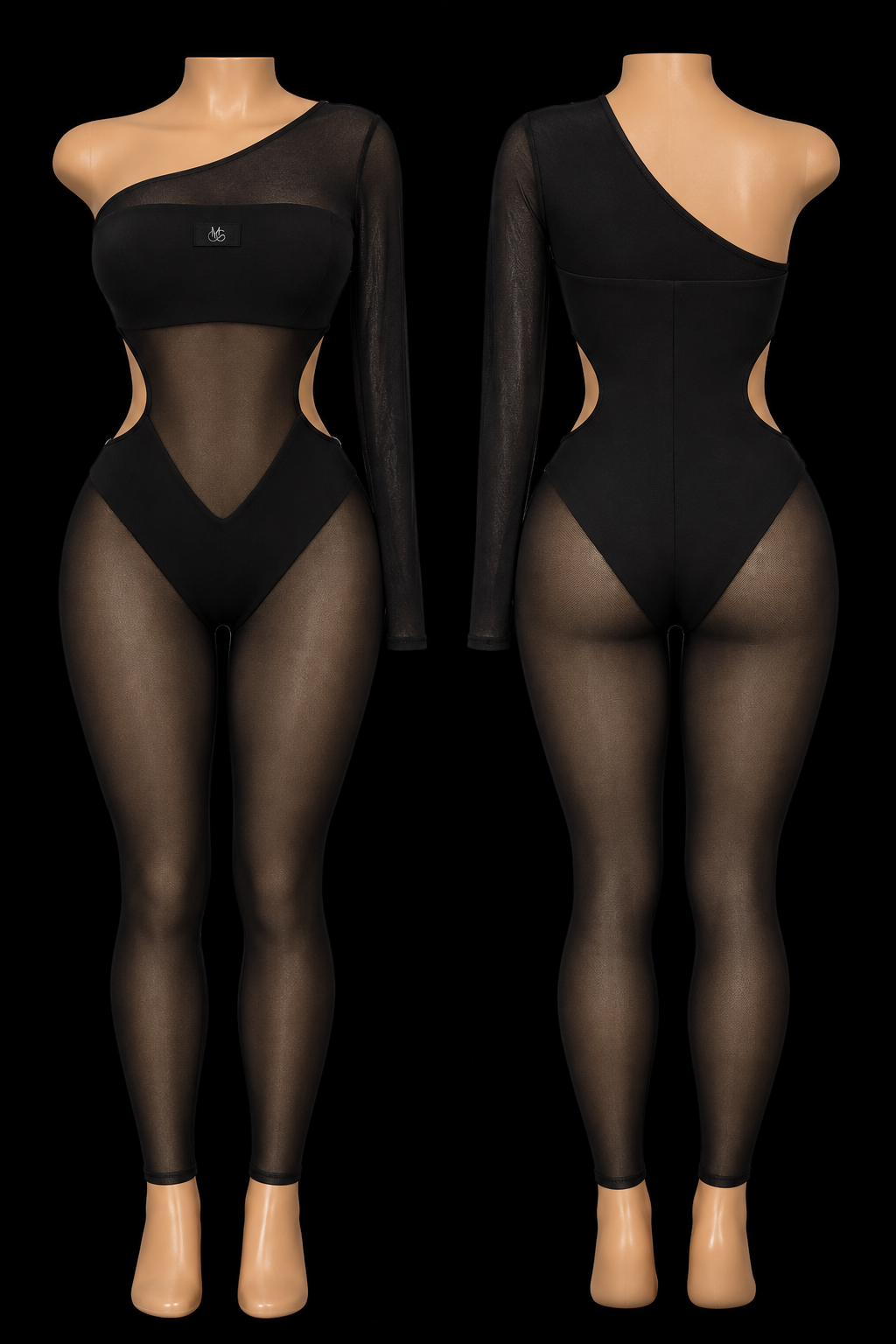 One-Shoulder Mesh Jumpsuit