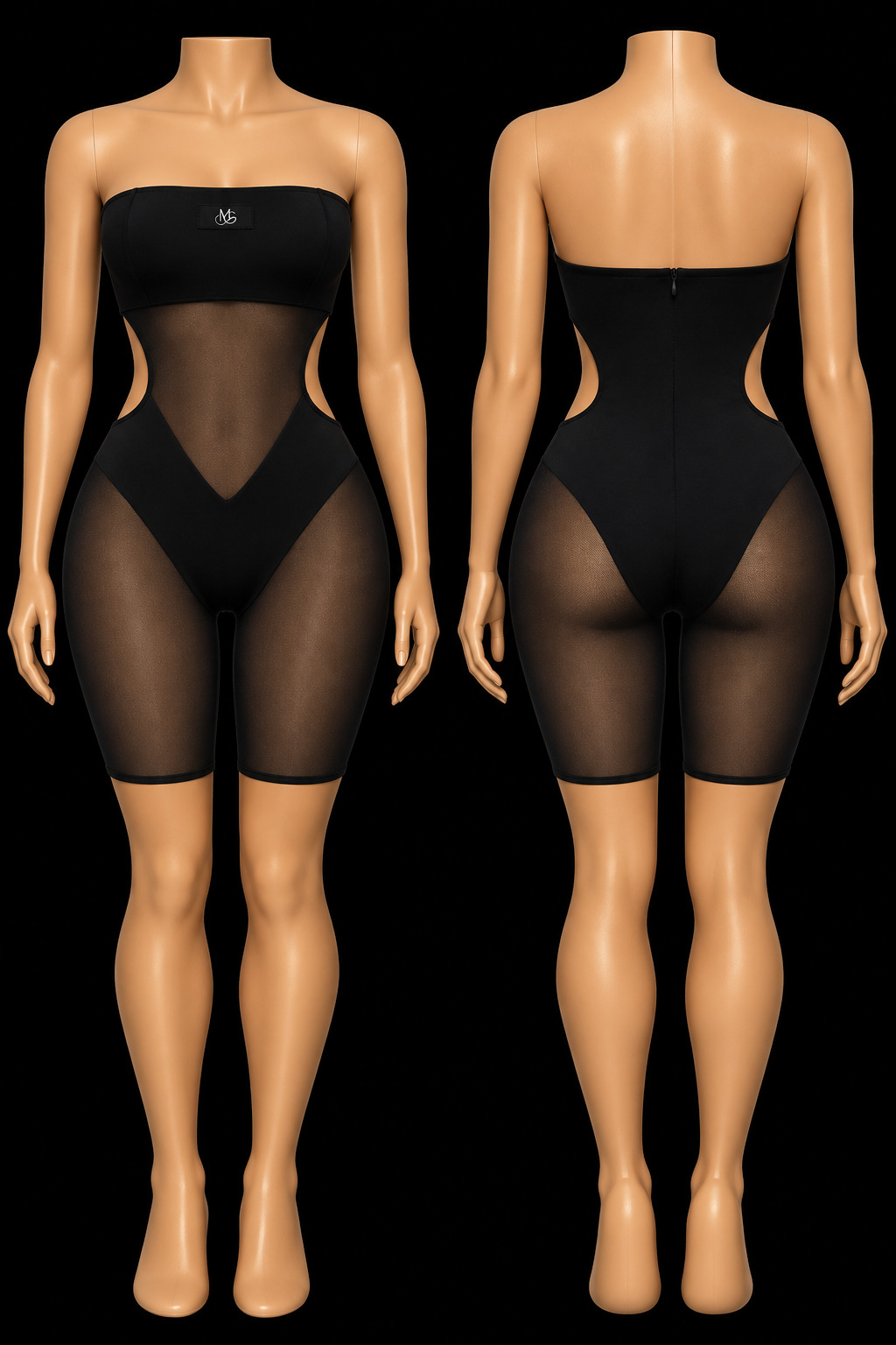 Strapless Mesh Biker Jumpsuit